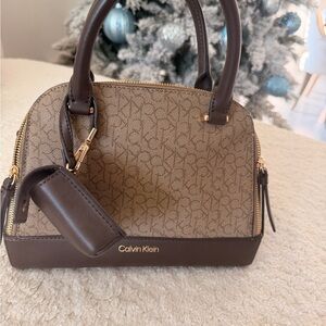 Calvin Klein Tan and Brown Monogram Satchel